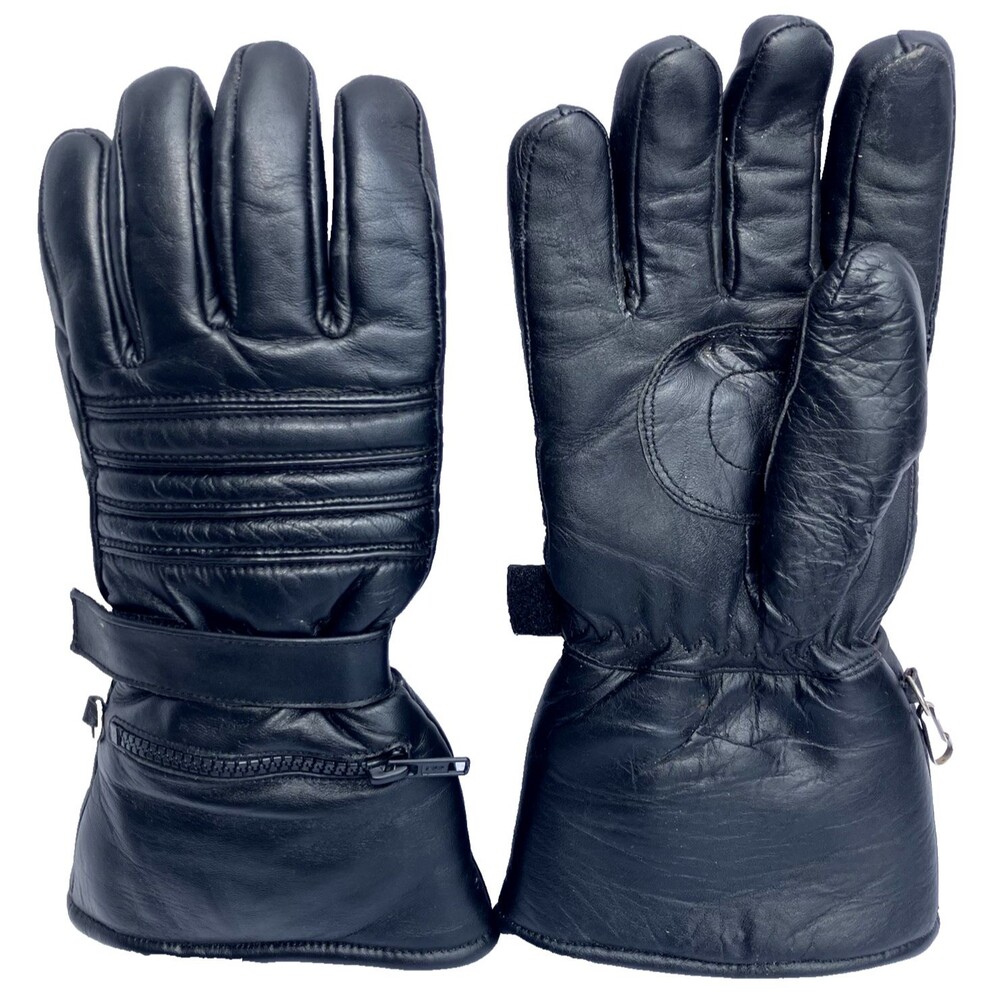3M Thinsulate Leather Gauntlet Motorcycle Riding Gloves M Zipper Winter Thermal